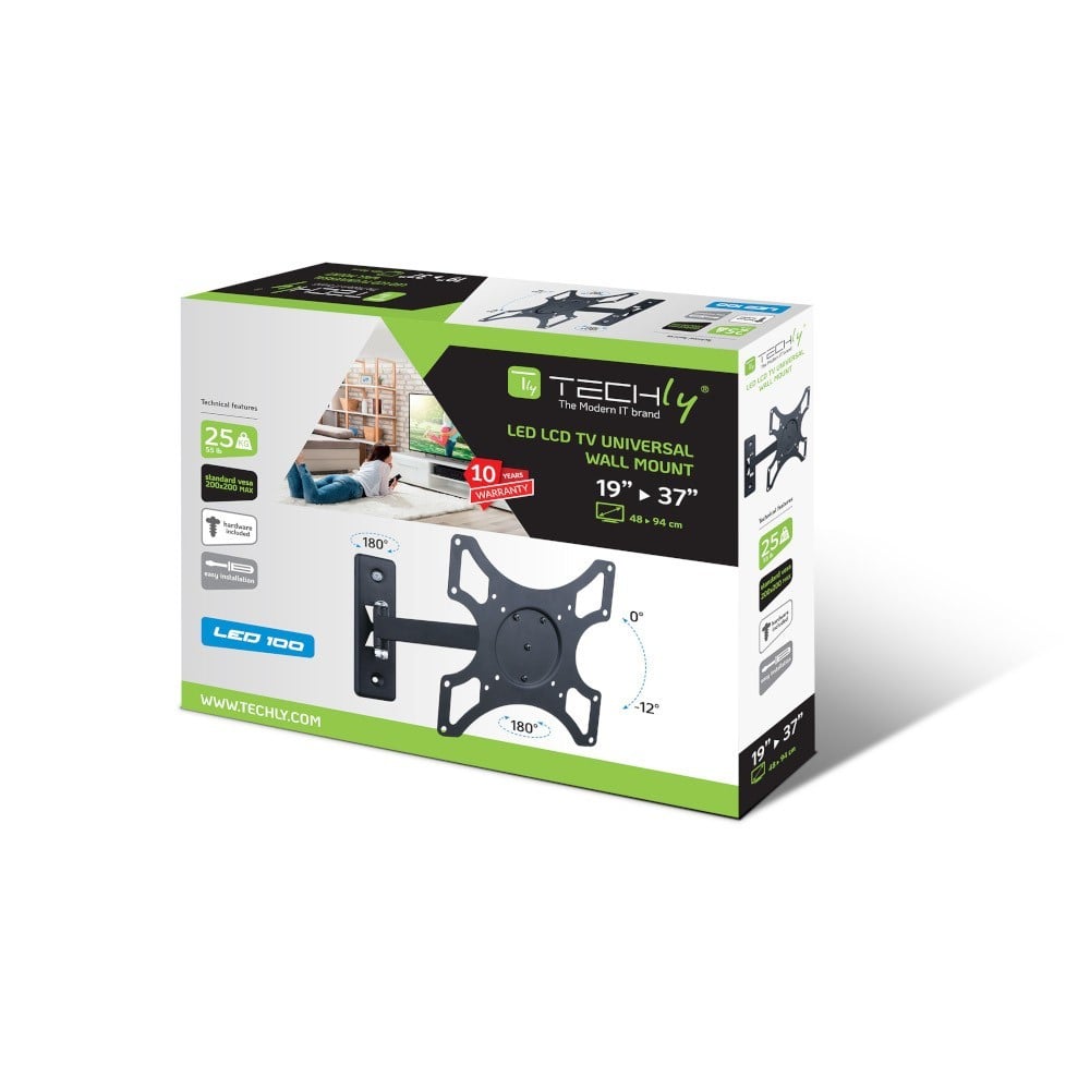"Techly ICA-LCD 2901 Support mural pour TV 19-37"" LED/LCD 25kg pivotant inclinable"