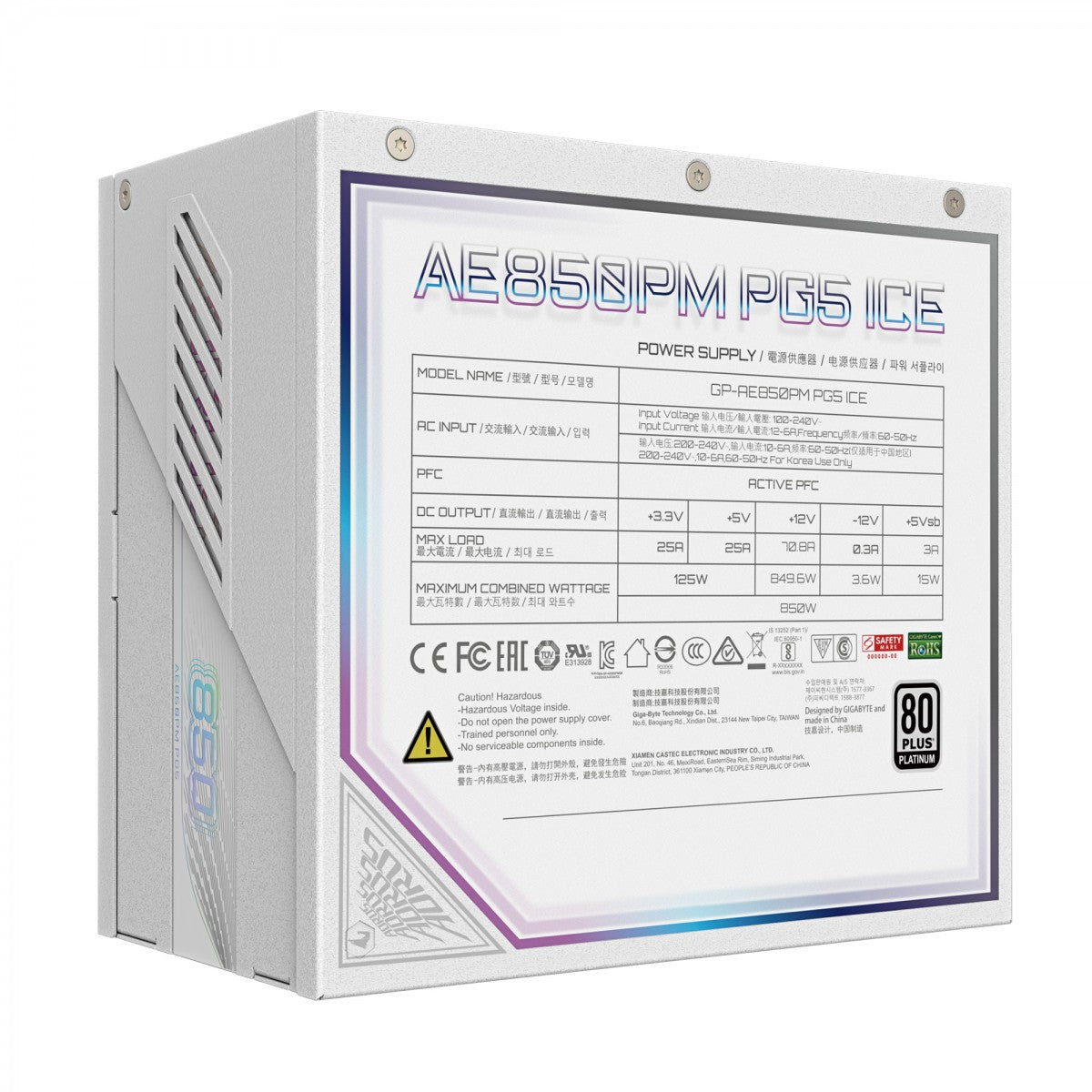 GIGABYTE AORUS ELITE P850W ICE unité d'alimentation d'énergie 850 W 20+4 pin ATX Blanc