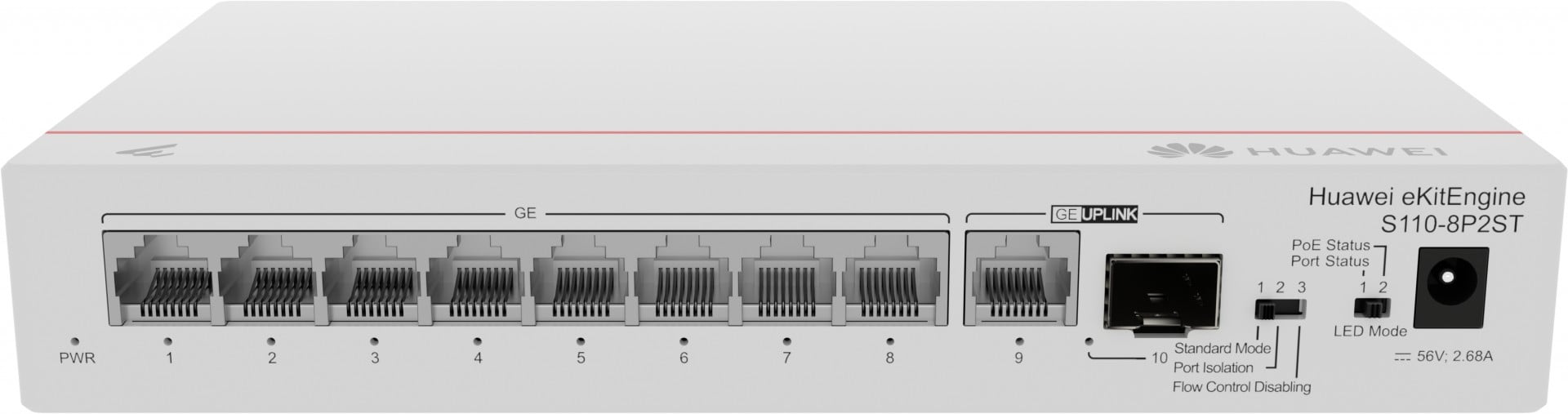 Huawei Switch S110-8P2ST (8*GE ports (124W PoE+), 1*GE SFP port, 1*GE port, AC power, power adapter)
