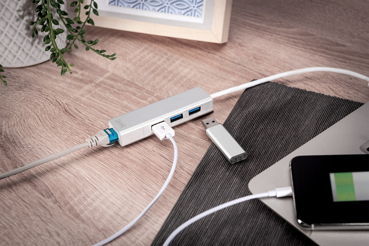 Digitus DA-70250-1 station d'accueil USB 3.2 Gen 1 (3.1 Gen 1) Type-A Argent, Blanc