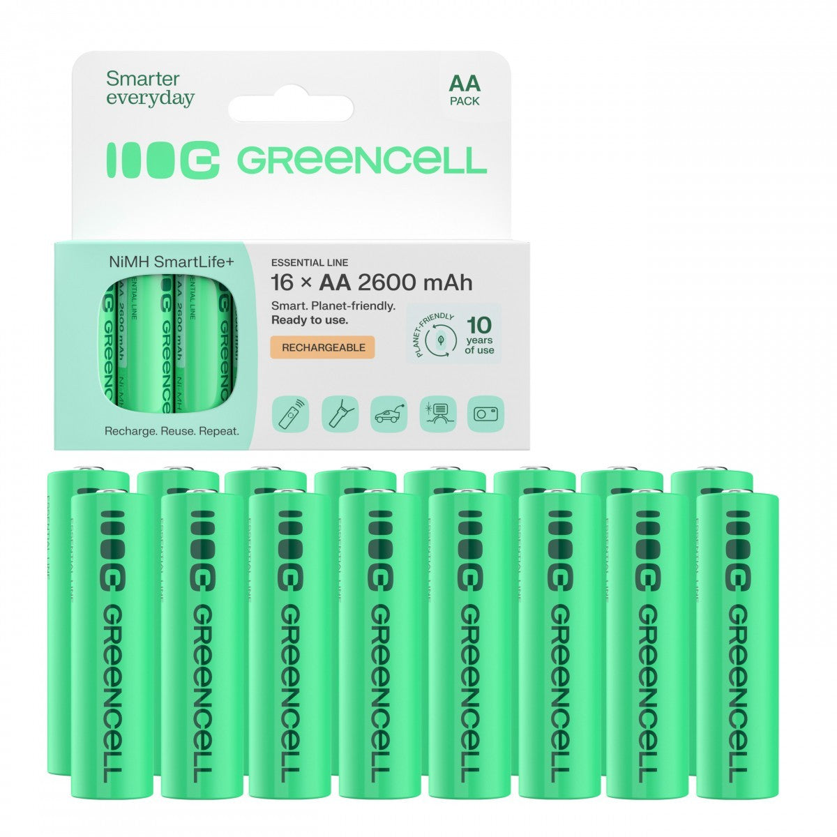 Green Cell GR10 Piles rechargeables 16x AA R6 Ni-MH 2600mAh