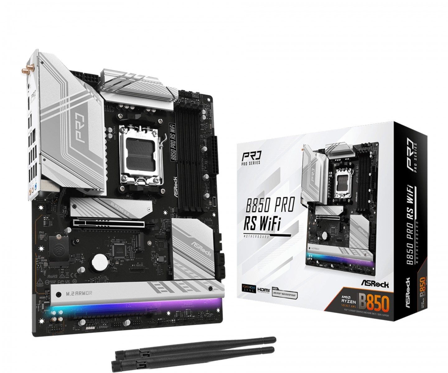 ASRock 90-MXBQL-A0UAYZ Carte mere B850 Pro RS WiFi ATX avec DDR5 et Ethernet 2.5Gb
