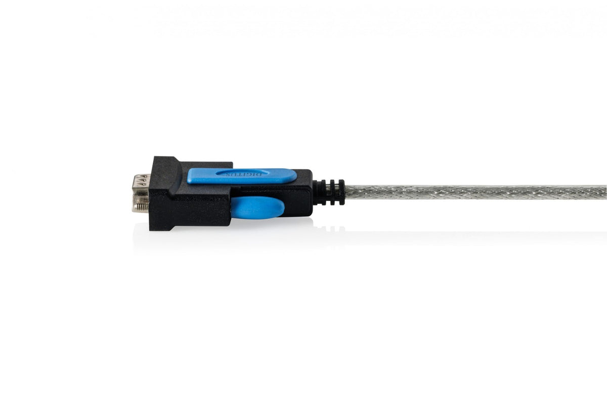 Digitus DA-70170 Câble adaptateur USB-A 2.0 mâle vers RS232 (DB9) mâle | Chipset FTDI (FT232RNL) | PVC, transparent | Fixation par vis | 1.8m