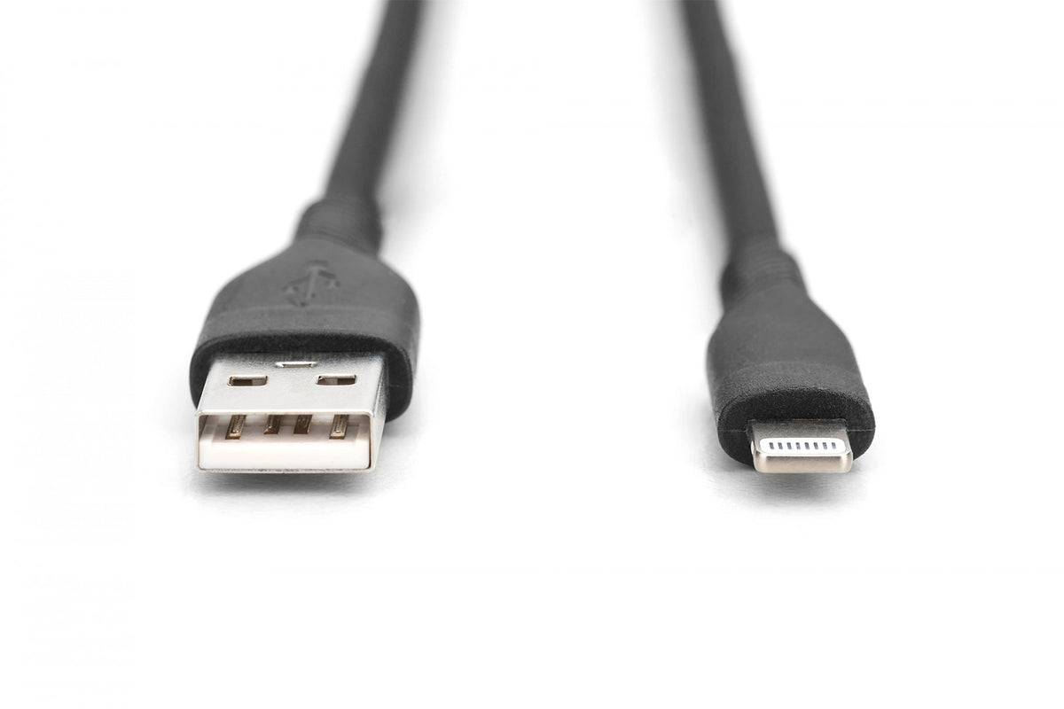 Câble d'alimentation en silicone USB-A - Lightning, USB 2.0 12W, MFI, 0,5 m noir