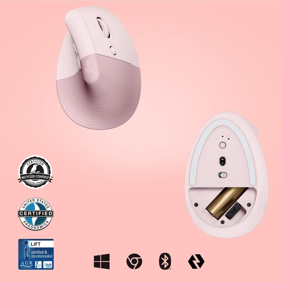 LOGITECH Lift Vertical Ergonomic Mouse Vertical mouse ergonomic optical 6 buttons wireless Bluetooth 2.4 GHz LOGITECH Bolt USB