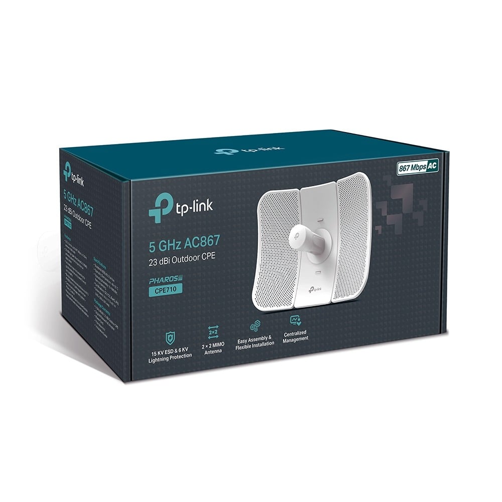 TP-LINK CPE710 5GHz AC900 Outdoor CPE 23dBi 30+ km 1 Gbit STP RJ45 IP65 Weatherproof Passive PoE Multi-Mode