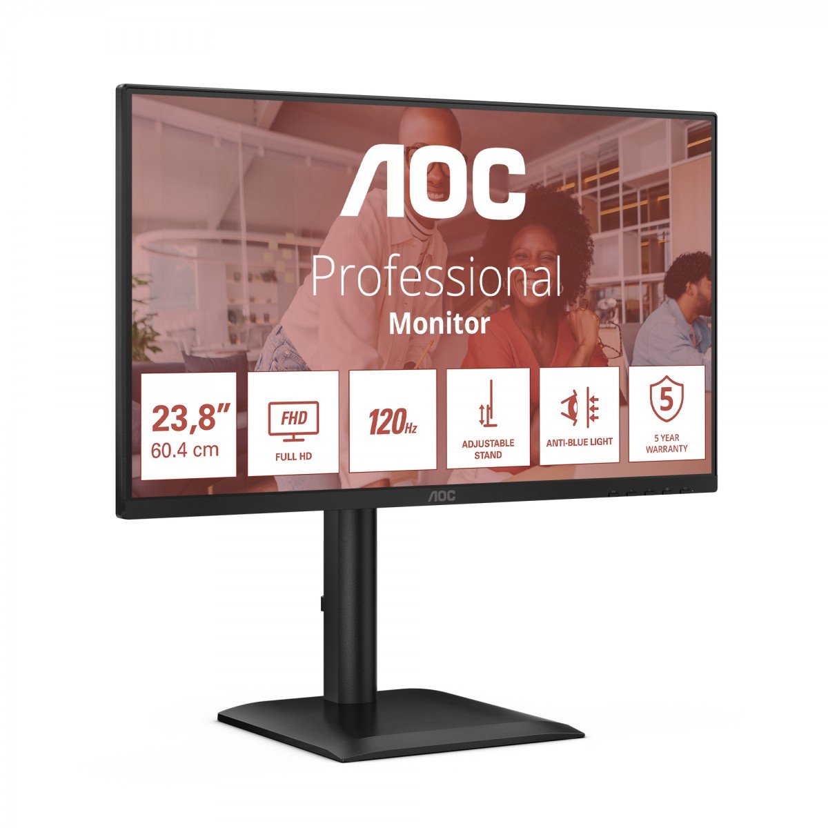 AOC 24E4U - Écran LED - 24"- 1920x 1080 Full HD  @ 120 Hz - IPS - 300 cd/m² - 1500:1 - 4 ms - HDMI, VG DP , HP, HAS garantie 5 ans