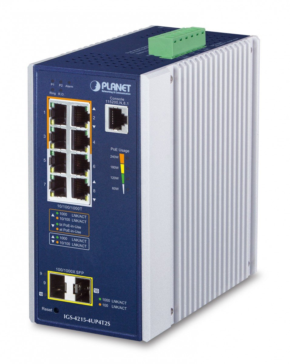 "PLANET IGS-4215-4UP4T2S commutateur réseau Géré L2/L4 Gigabit Ethernet (10/100/1000) Connexion Ethernet, supportant l'alimentation via ce port (PoE) Aluminium, "