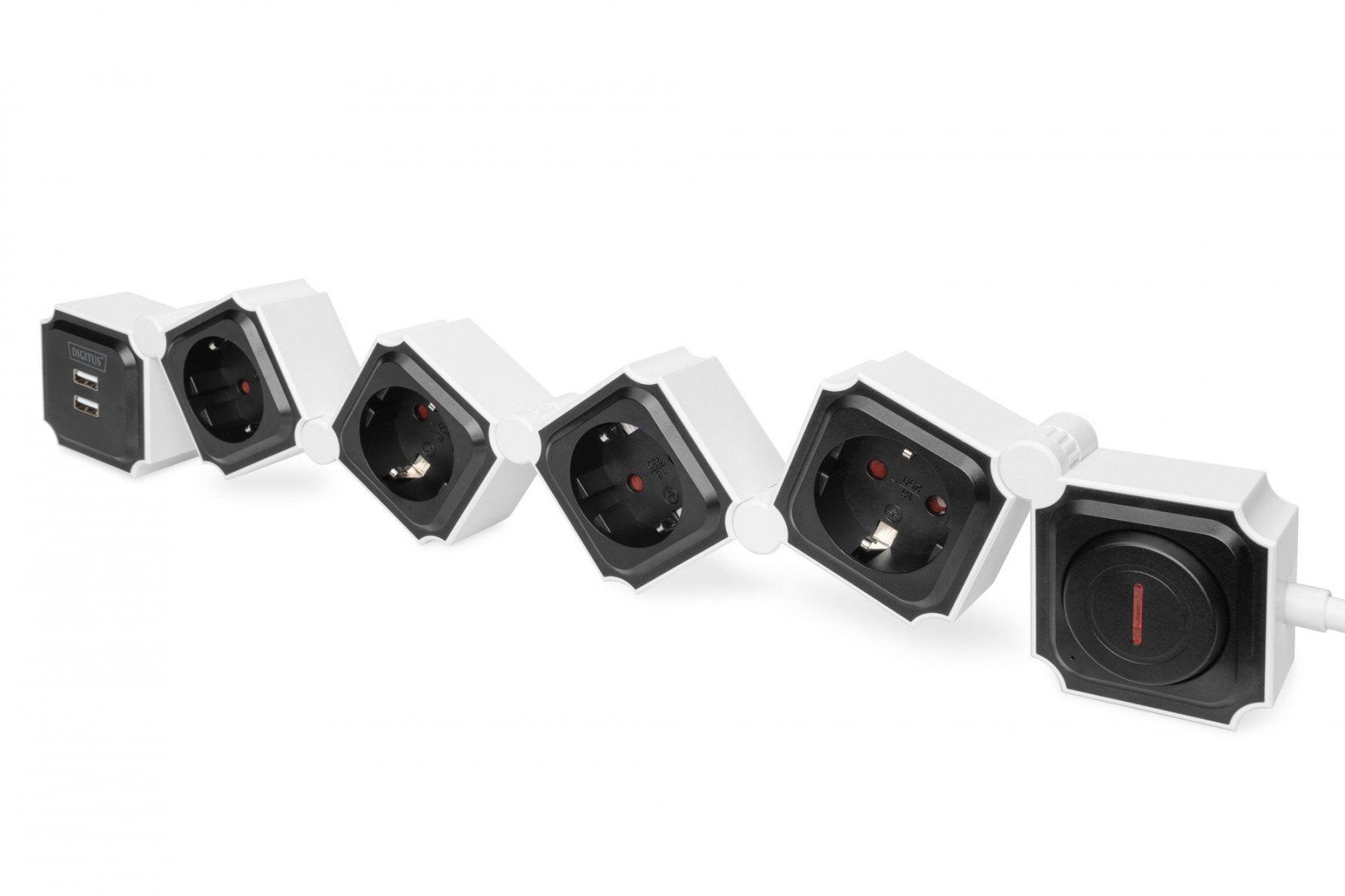 Digitus DA-70620 multiprise 1,6 m 4 sortie(s) CA Intérieure Noir, Blanc