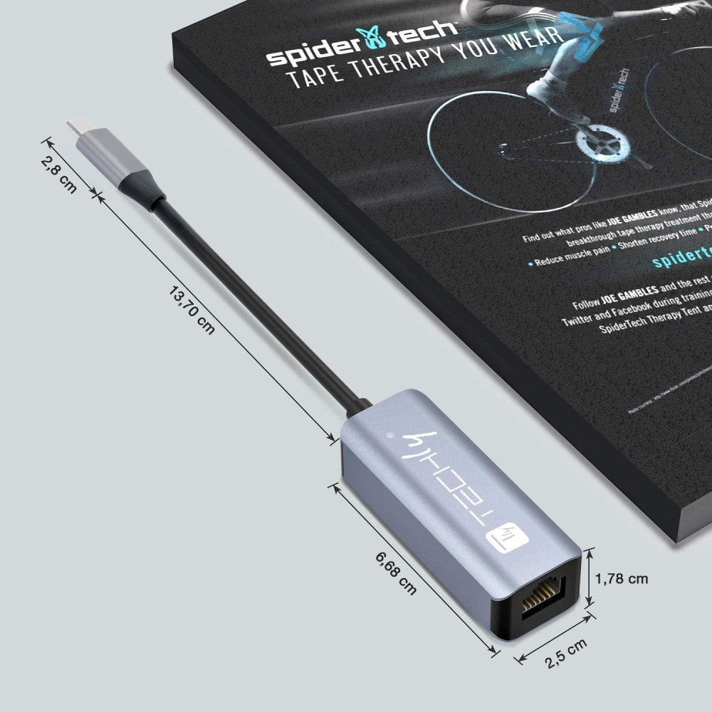 Techly IDATA USB-ETGIGA-CA Carte/Adaptateur réseau USB-C vers RJ45 Gigabit Ethernet
