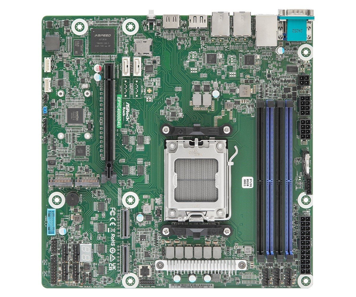 ASRock EPYC4000D4U, 1xSKT LGA 1718, AMD EPYC 4005, KNOLL3 X600, SATA, NVMe, 2xM.2, 2xGbE, IPMI