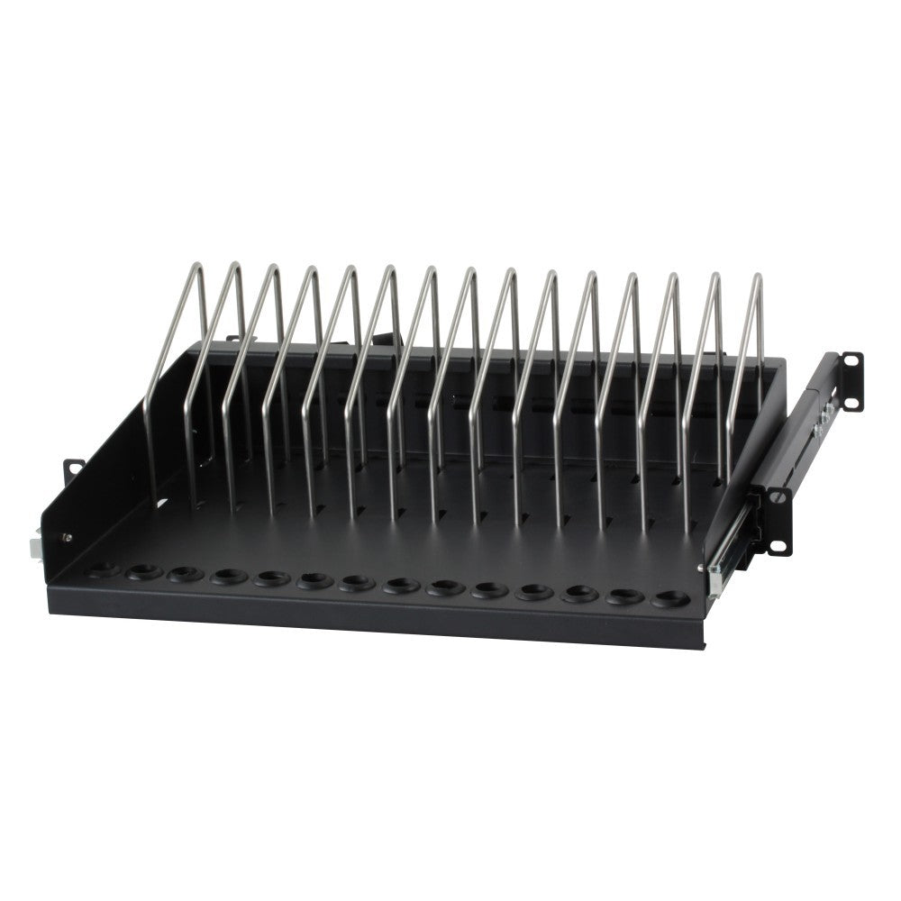 Techly I-CABINET-TRAY14BK Étagere Rack Rétractable pour Appareils Mobiles 14 Emplacements