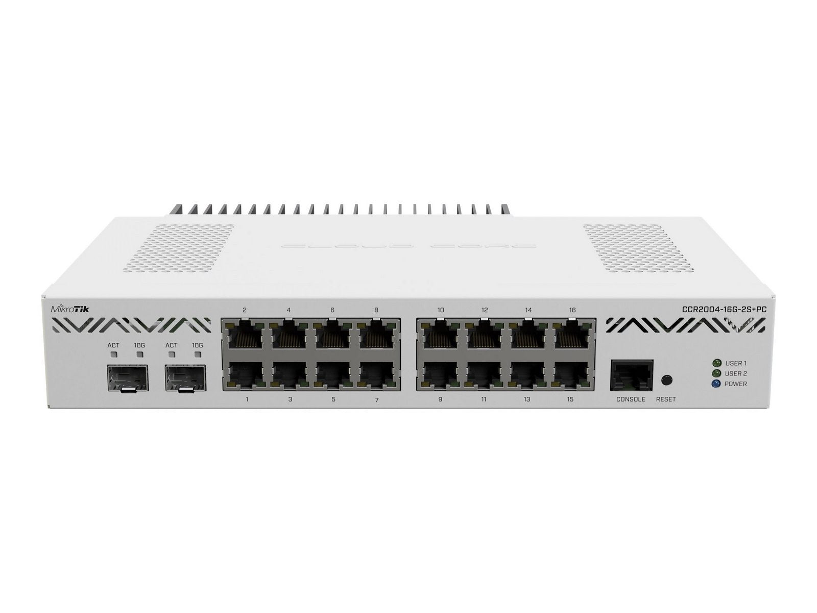Mikrotik Cloud Core Router 2004-16G-2S+ with Annapurna Labs Alpine v2 CPU with 4x ARMv8-A Cortex-A57 cores running at 1.7GHz, 4GB of DDR4 RAM, 128MB NAND storag