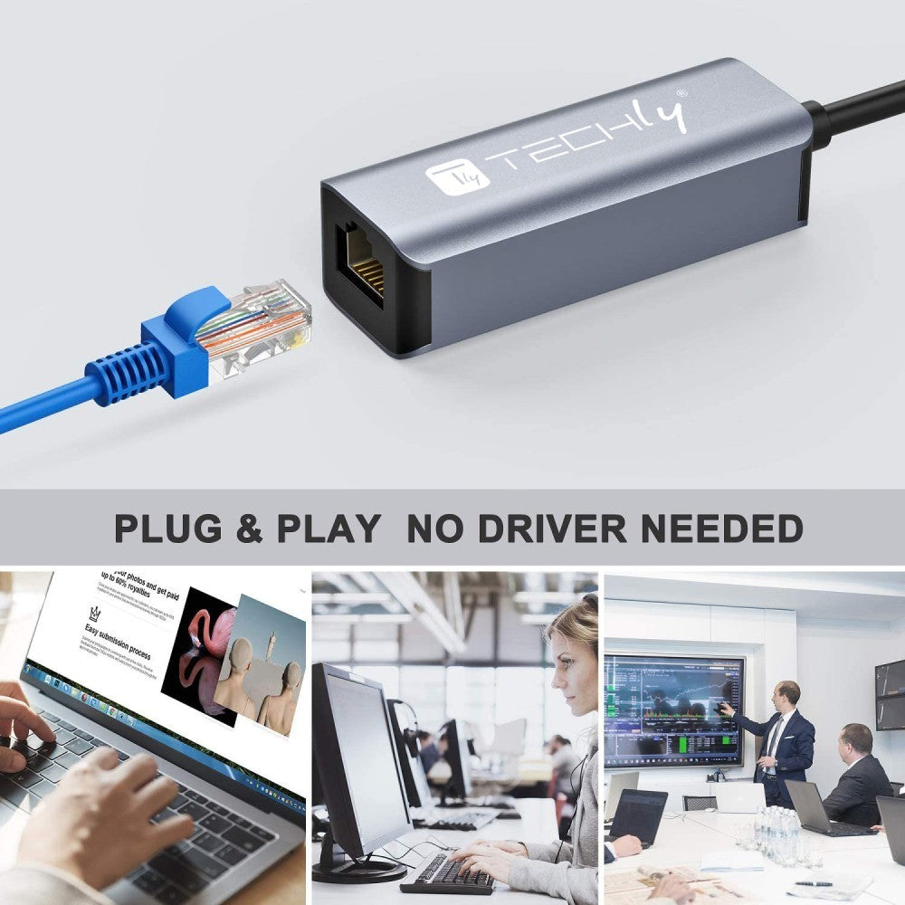 Techly IDATA USB-ETGIGA-CA Carte/Adaptateur réseau USB-C vers RJ45 Gigabit Ethernet