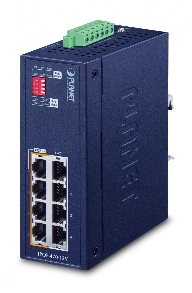 Planet IPOE-470-12V Commutateur Ethernet Gigabit industriel 8 ports avec PoE
