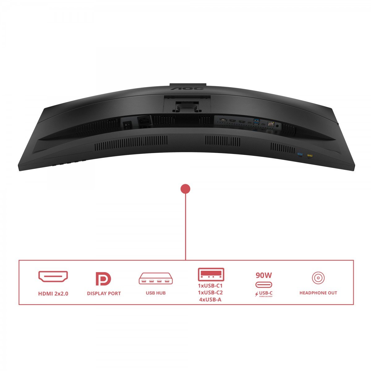 AOC CU34E4CW 34p 3440x1440 120HZ VA CURVED H/A 180 MM USB-C DOCKING TUV EyeComfort Hardware USB HUB DP HDMI