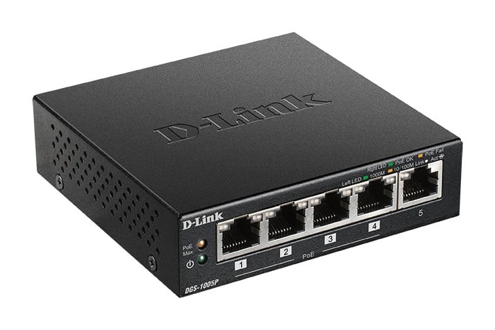 D-LINK 5 ports Gigabit dont 4 ports supportant le PoE - Budget PoE 60W