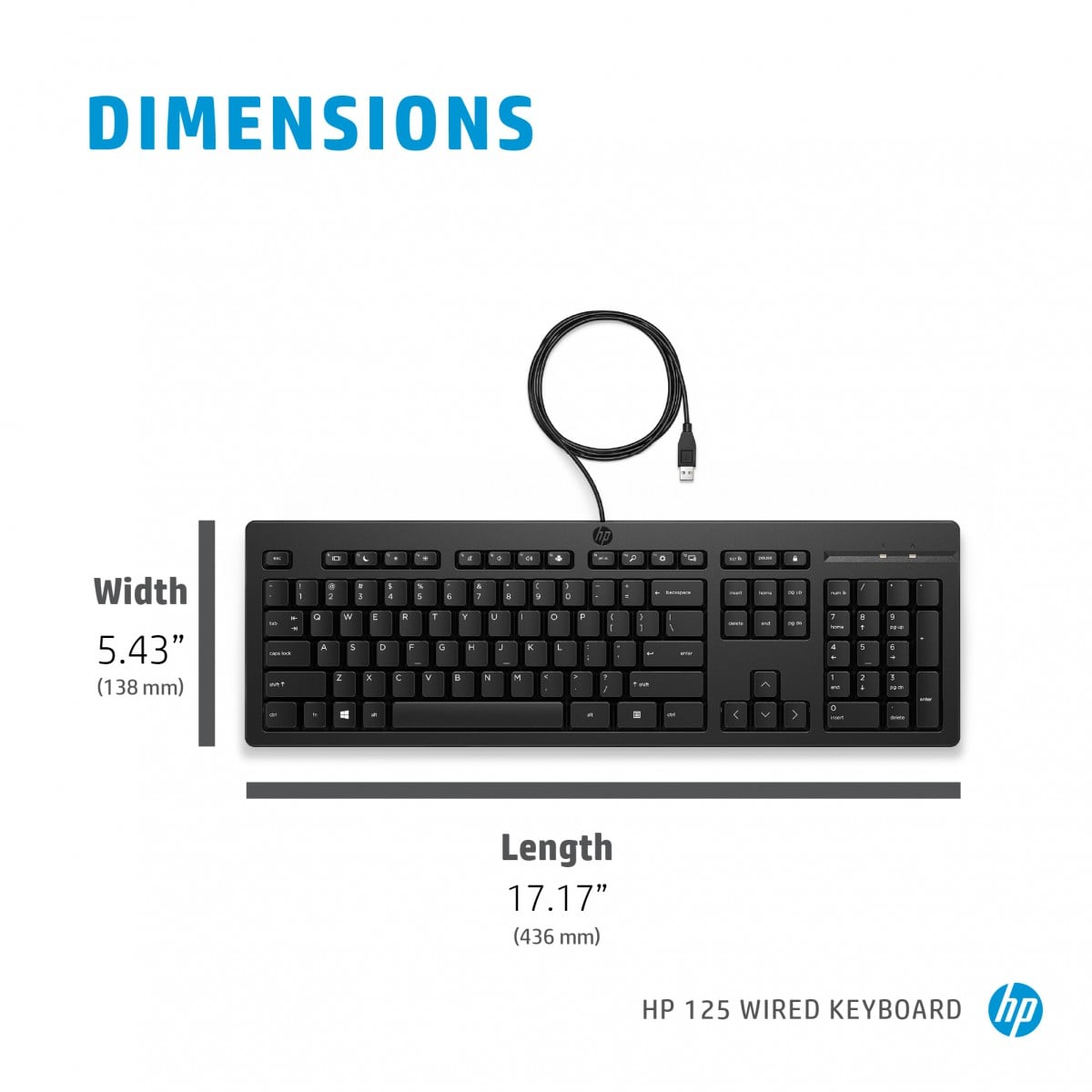 Clavier filaire HP 125 - récepteur USB - noir, BULK 12 pieces (266C9A6#ABB)