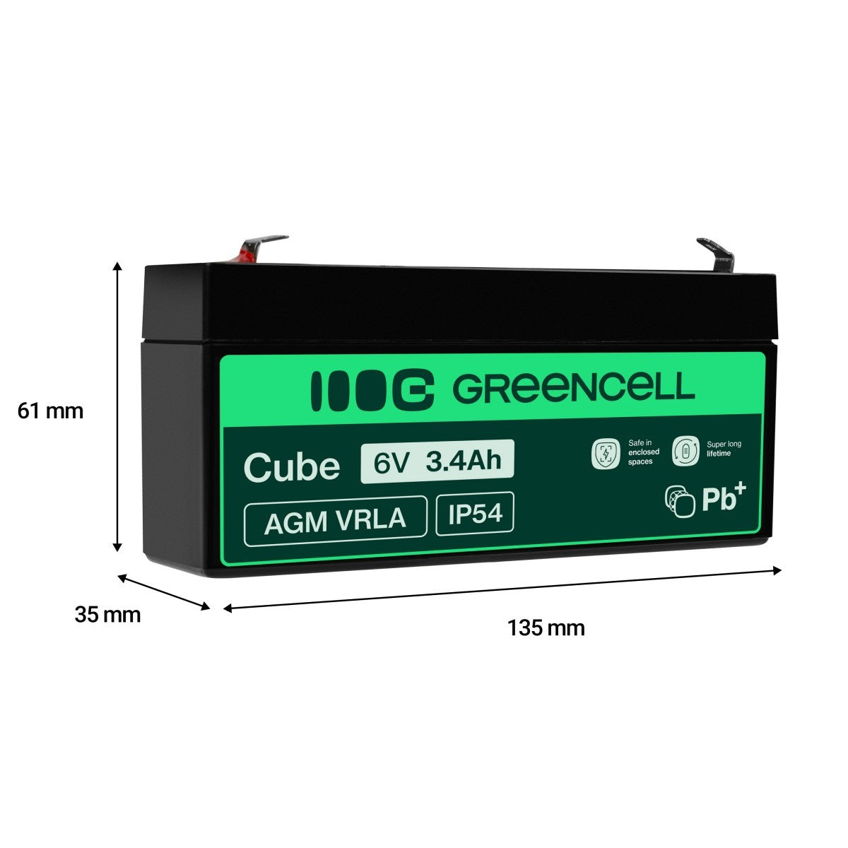 Green Cell Battery AGM VRLA 6V 3.4Ah - Battery - Mignon (AA)