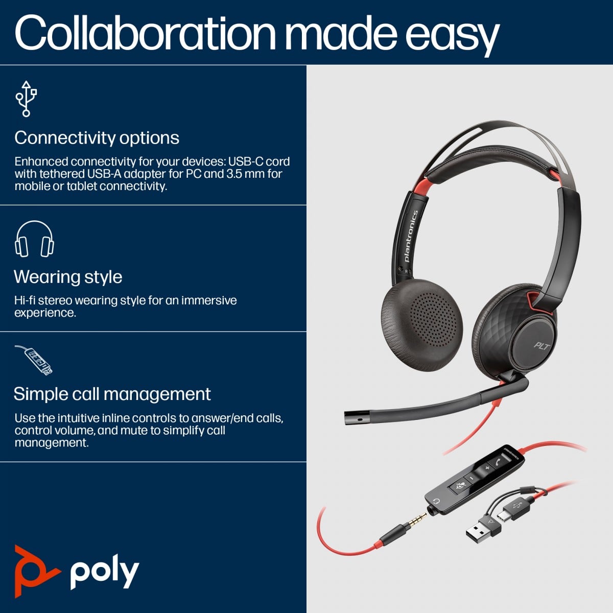 HP Poly BW 5220 USB-C HS +3.5mmP +USB-C/A