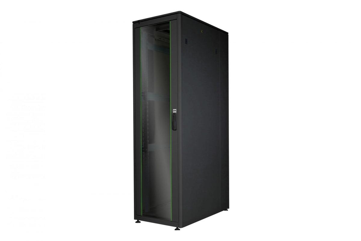 "Armoire réseau debout Unique 19"" 42U rack 600x1000, porte avant en verre, noir, 800kg 2053x600x1000 mm, couleur noire (RAL 9005)"
