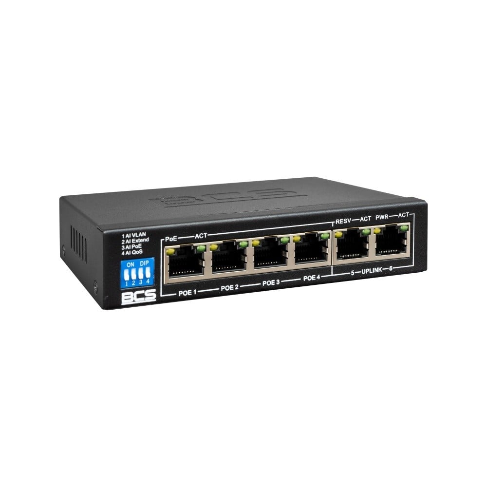 BCS BCS-B-SP04G02G Commutateur PoE 4 ports 1Gbps avec technologie exPoE et puissance de 60W