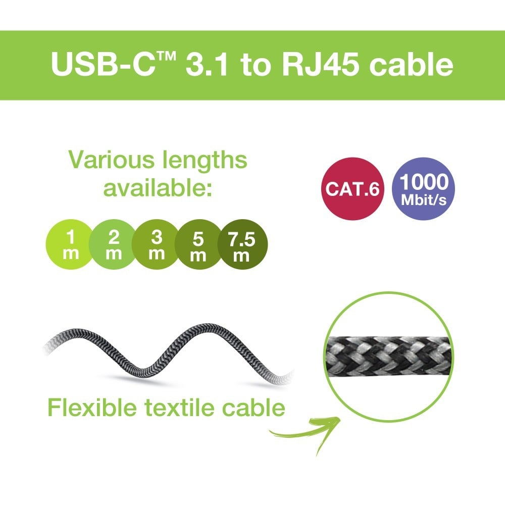 Techly ICOC U3C-RJ45-010 Adaptateur/Câble réseau USB-C vers Gigabit Ethernet RJ45 1m