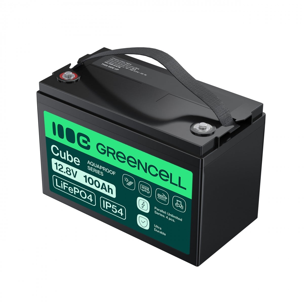 Green Cell LFPGC12V100AH CUBE Batterie LiFePO4 100Ah 12.8V 1280Wh Lithium-Fer-Phosphate pour Photovoltaique, Caravanes, Bateaux