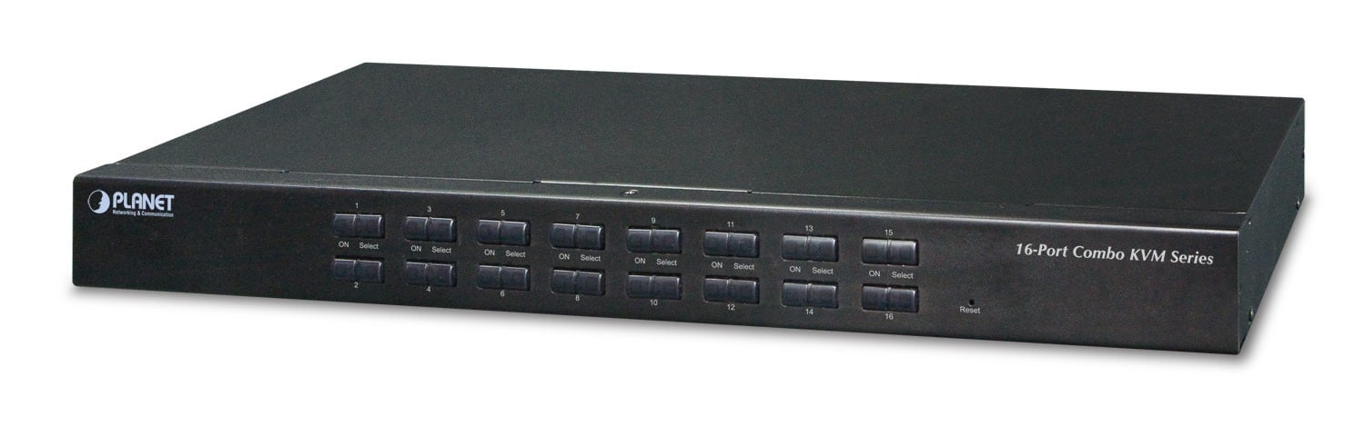PLANET 16-Port Combo KVM Switch: commutateur écran, clavier et souris Grille de montage Noir