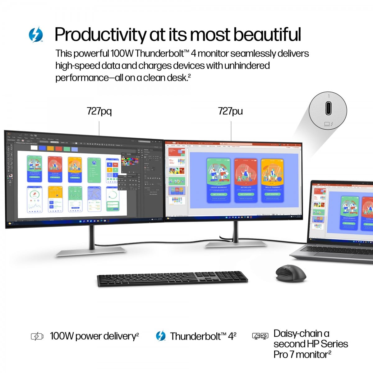 HP Écran  Series 7 Pro - 727pu QHD 27p 2560 x 1440 HDMI DP Thunderbolt 4 3/3/0