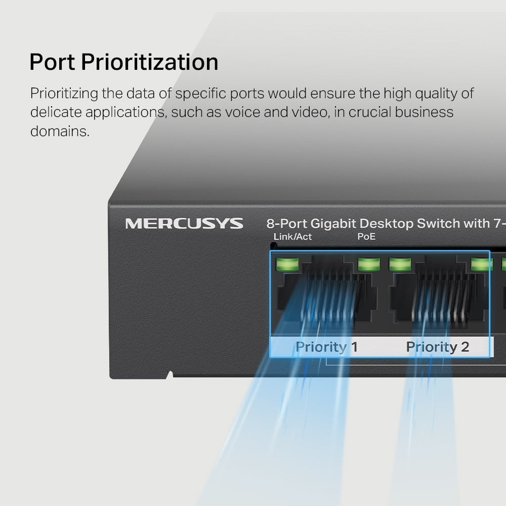 TP-LINK 8-Port Gigabit Desktop Switch with 7-Port PoE+ PORT 7x Gigabit PoE+ Ports 1x Gigabit Non-PoE Ports