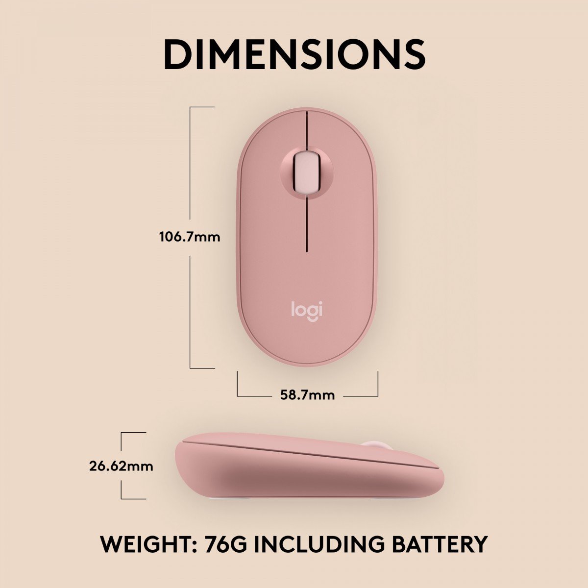 LOGITECH Pebble Mouse 2 M350s Mouse optical 3 buttons wireless Bluetooth 5.2 LE tonal rose