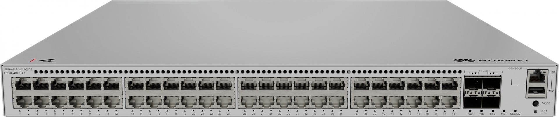 HUAWEI S310-48HP4X 48x10/100/1000BASE-T ports 846 W PoE+ 4x10GE SFP+ ports with 1xAC power module eKit