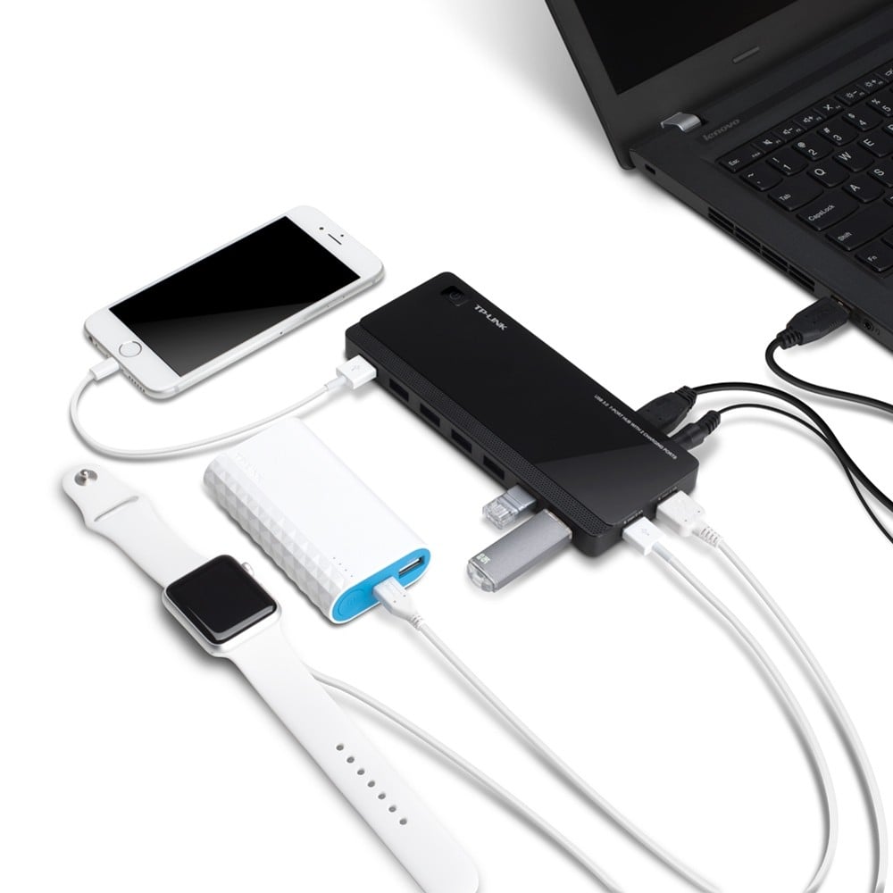 TP-LINK 7 ports USB 3.0 Hub with 2 power charge ports 2.4A Max Desktop a 12V/4A power adapter included