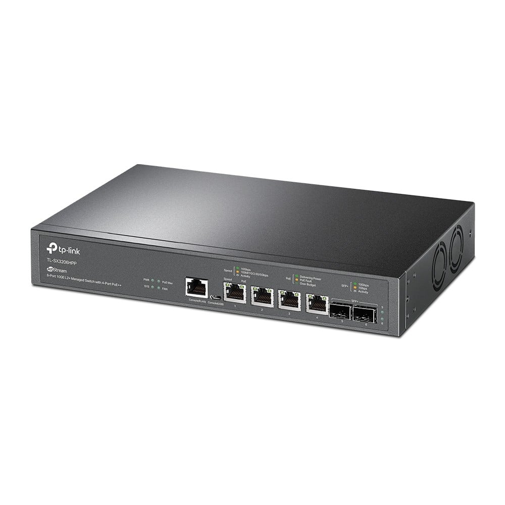 TP-LINK JetStream 4-Port 10GBase-T and 2-Port 10GE SFP+ L2+ Managed Switch with 4-Port PoE++