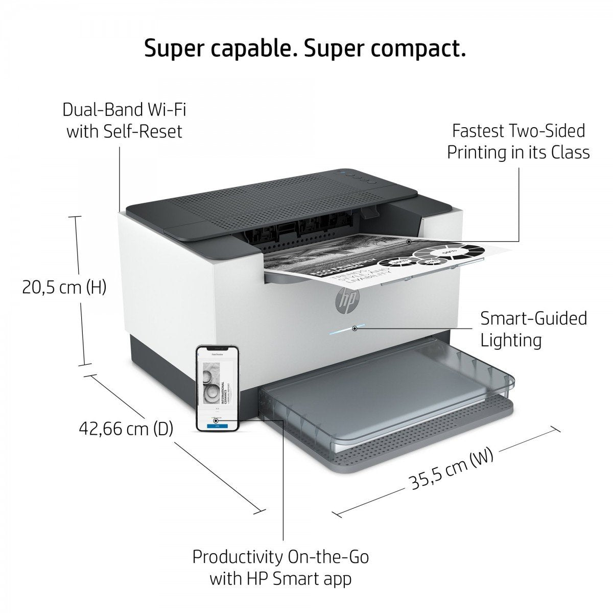 HP LaserJet M209dw Printer Mono B/W Duplex laser A4 600x600dpi 29ppm capacity: 150 sheets USB 2.0 LAN Wi-Fi Bluetooth LE