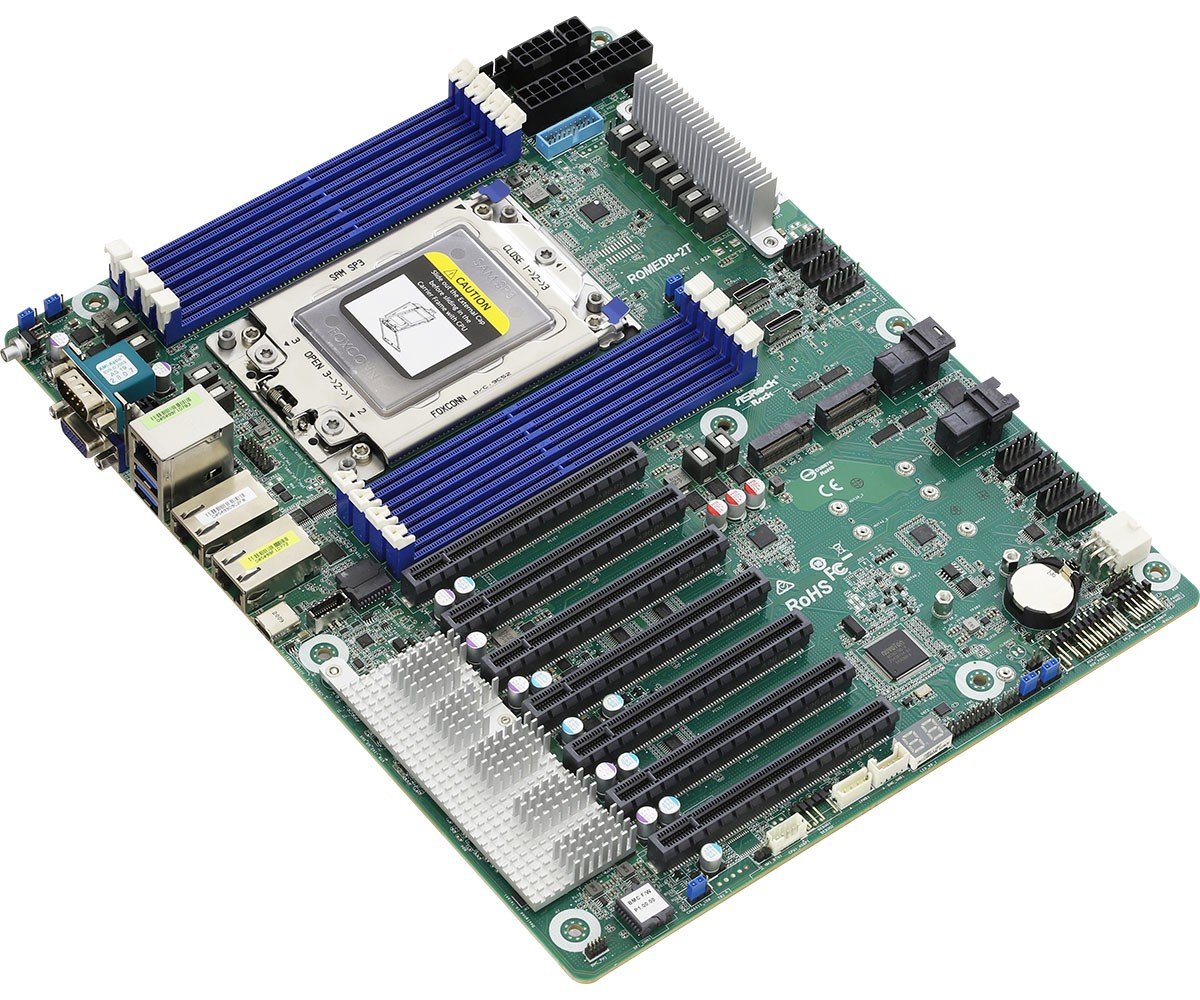 ASRock ROMED8-2T, 1xSKT SP3, AMD EPYC 7000, SoC, SATA, NVMe, 2xM.2, 2x10GbE, IPMI