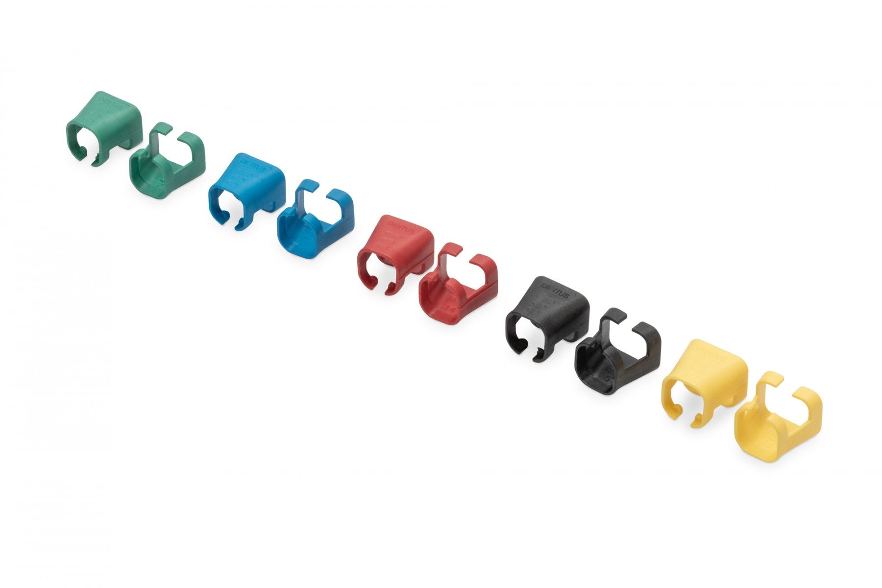 Clip coloré pour fiche RJ45, mélange de couleurs (20 pieces de chaque couleur : vert, rouge, bleu, jaune, noir)