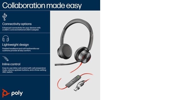 Poly BW 8225 Stereo USB-C HS+USB-C/A