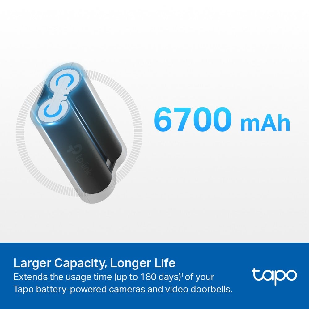 TP-LINK Tapo Battery Pack 3.6V 6700mAh 24.12Wh 1x Micro USB Port Rechargeable Battery Works with Tapo Battery Camera & Doorbell