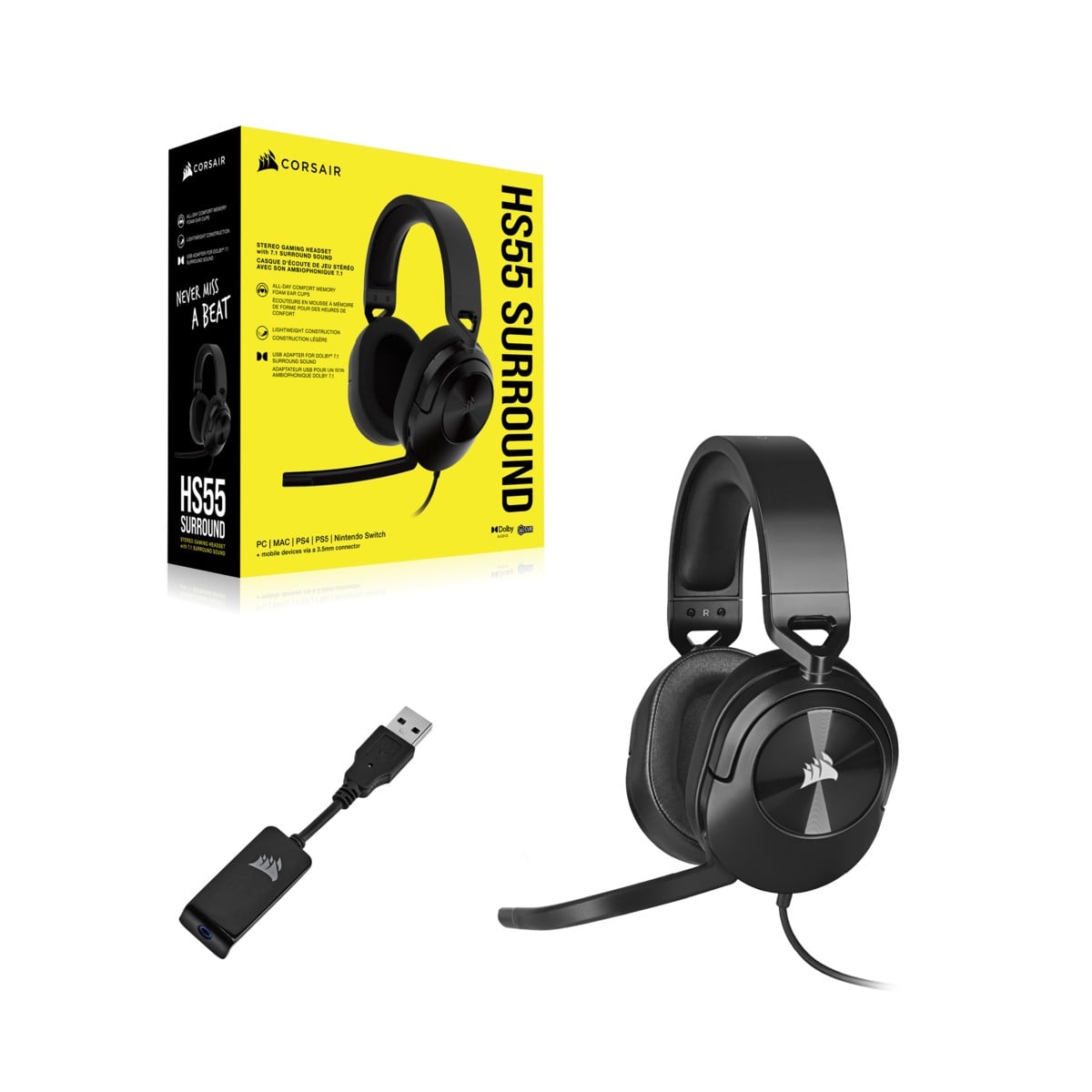 Corsair HS55 WIRELESS Casque Sans fil Arceau Gaming Bluetooth Noir, Charbon