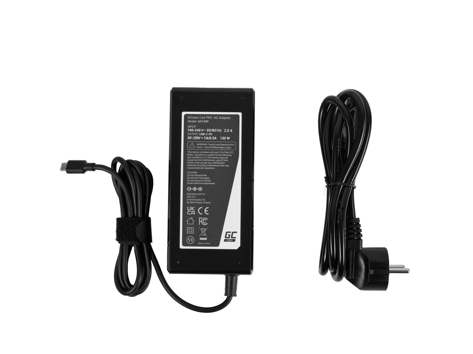 Green Cell AD140P Adaptateur PRO USB-C 130W pour ordinateurs portables, tablettes, téléphones