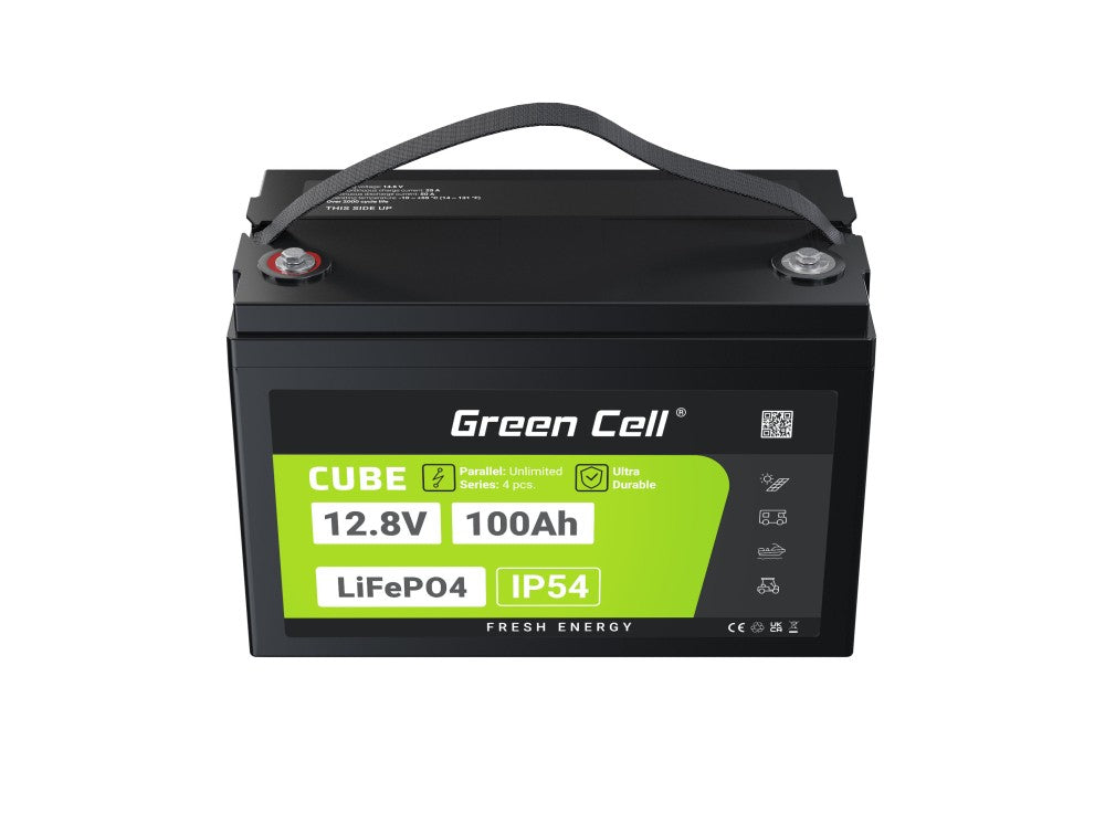 Green Cell LFPGC12V100AH CUBE Batterie LiFePO4 100Ah 12.8V 1280Wh Lithium-Fer-Phosphate pour Photovoltaique, Caravanes, Bateaux