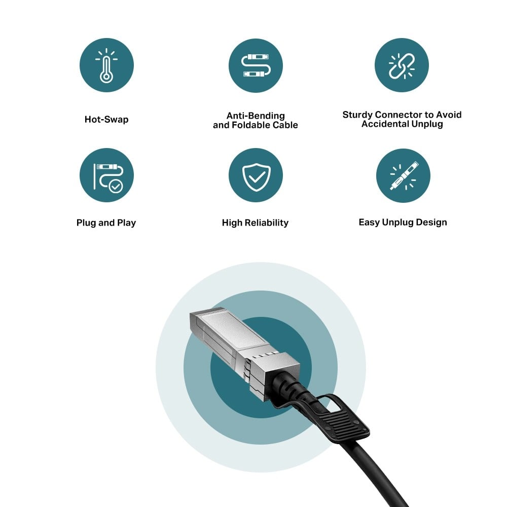 TP-Link Omada TL-SM5220-1M câble InfiniBand et a fibres optiques SFP+ DAC Noir