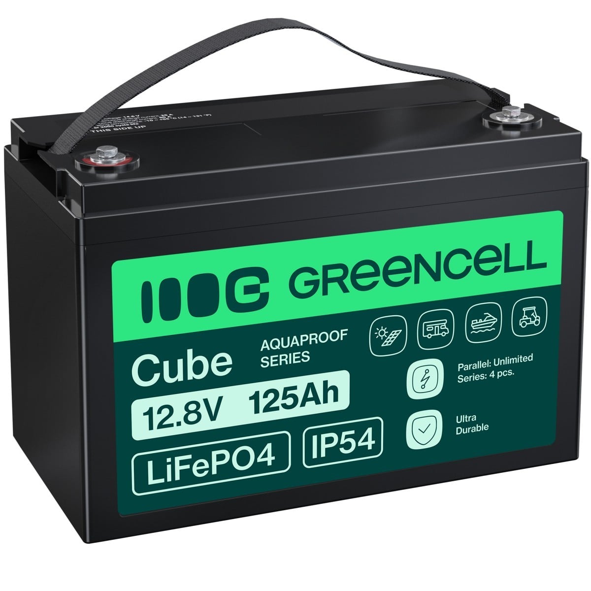 Green Cell LFPGC12V125AH CUBE LiFePO4 125Ah 12.8V 1600Wh Batterie Lithium-Fer-Phosphate pour Camping-car, Solaire, Off-Grid, Bateau