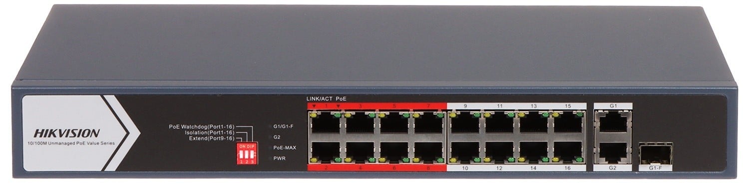 Hikvision DS-3E0318P-E/M(C) Commutateur POE Fast Ethernet non géré 16 ports