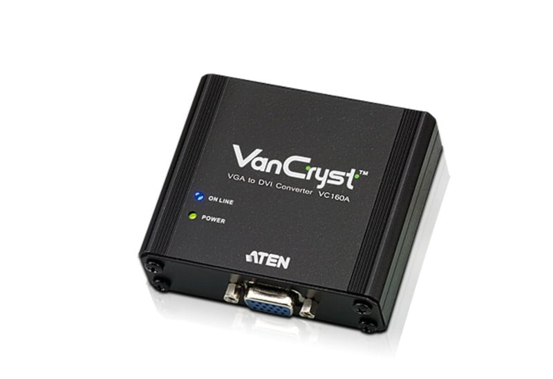 ATEN Convertisseur VGA-DVI - Noir - Métal - 1920 x 1200 pixels - 1920 x 1200 pixels - 165 MHz - VGA (D-Sub)