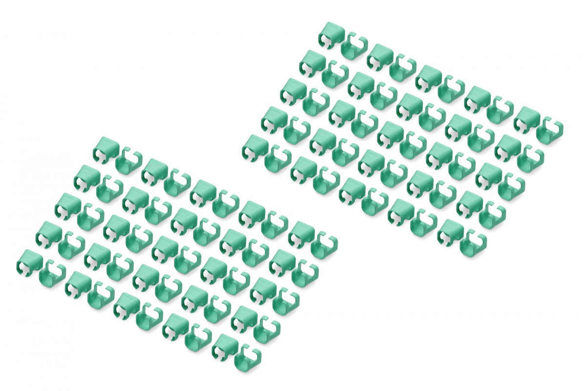 Clip coloré pour fiche RJ45, vert, paquet de 100 pieces.