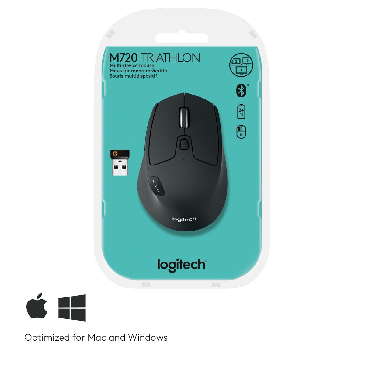 LOGITECH M720 Triathlon Mouse right-handed optical 7 buttons wireless Bluetooth 2.4 GHz USB wireless receiver