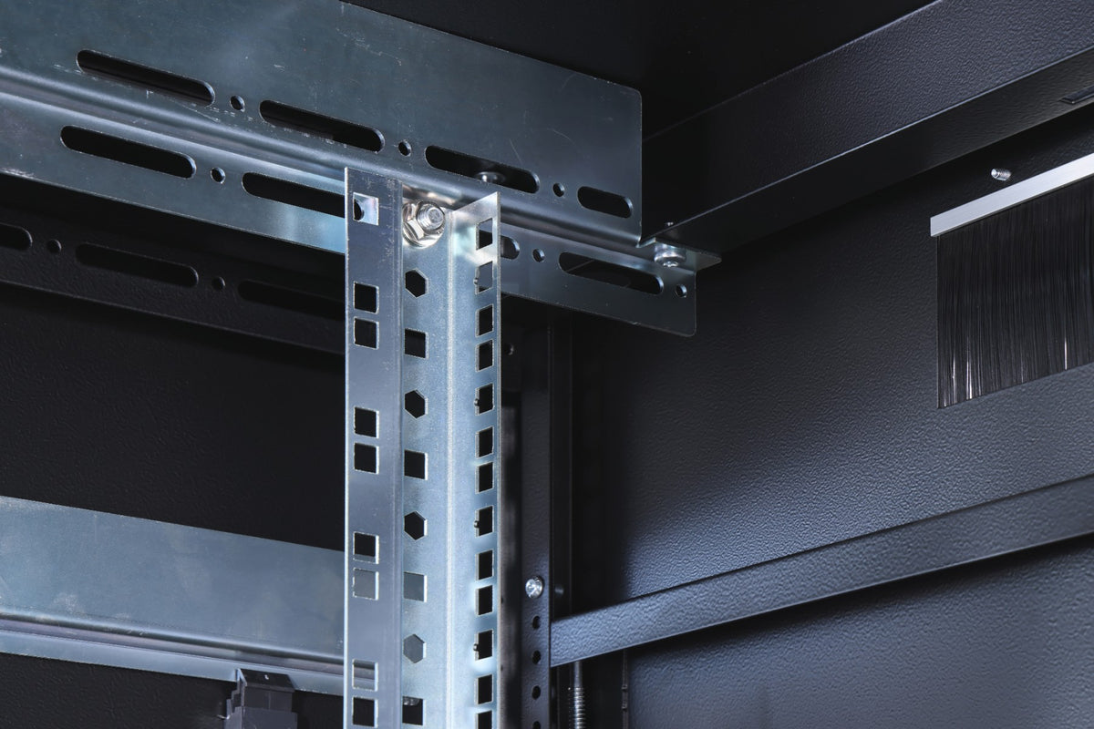 "Armoire réseau debout Unique 19"" 42U rack 800x800, porte avant en verre, noir, 800kg 2053x800x800 mm, couleur noire (RAL 9005)"